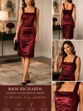 R&M Richards Crimson Satin Draped Midi Dress 12 Corpcore